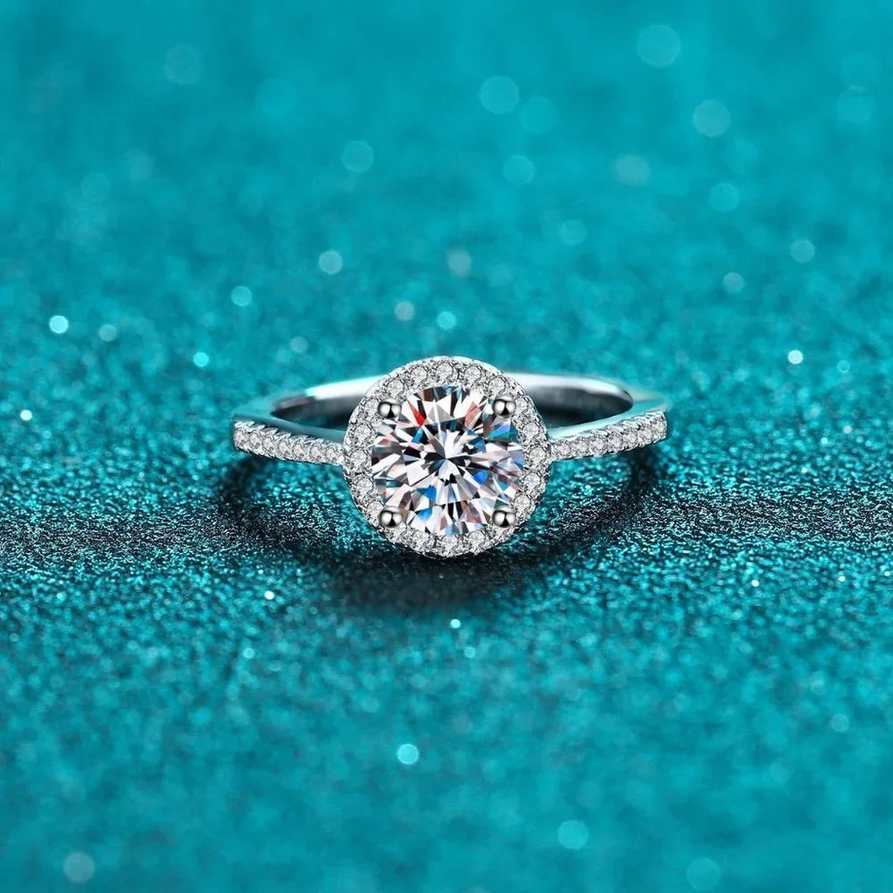 Certified 2ct. t.w. Moissanite Diamond Halo Ring NEW
